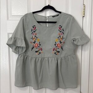 Embroidered Gray Women's Top